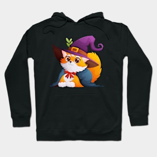 Cute and fluffy cat in a purple witch hat Hoodie